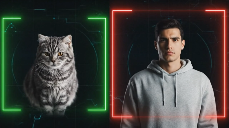 Câmera com IA diferenciando presença humana de animal